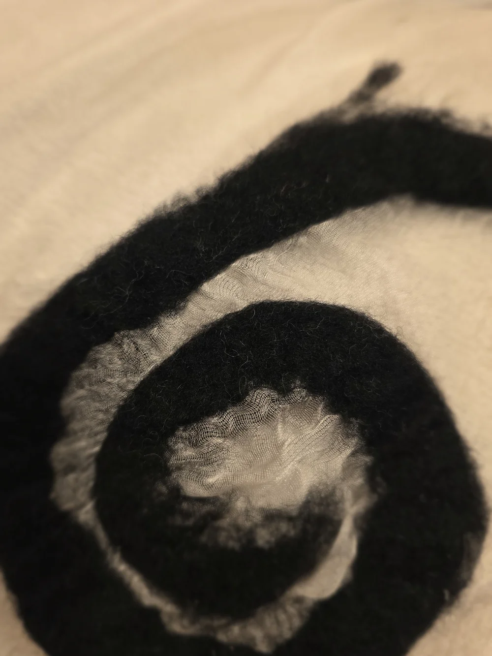 Vintage 1970's SILK VOILE ART SCARF with Swirl WOOL/Felt Detailing OOAK